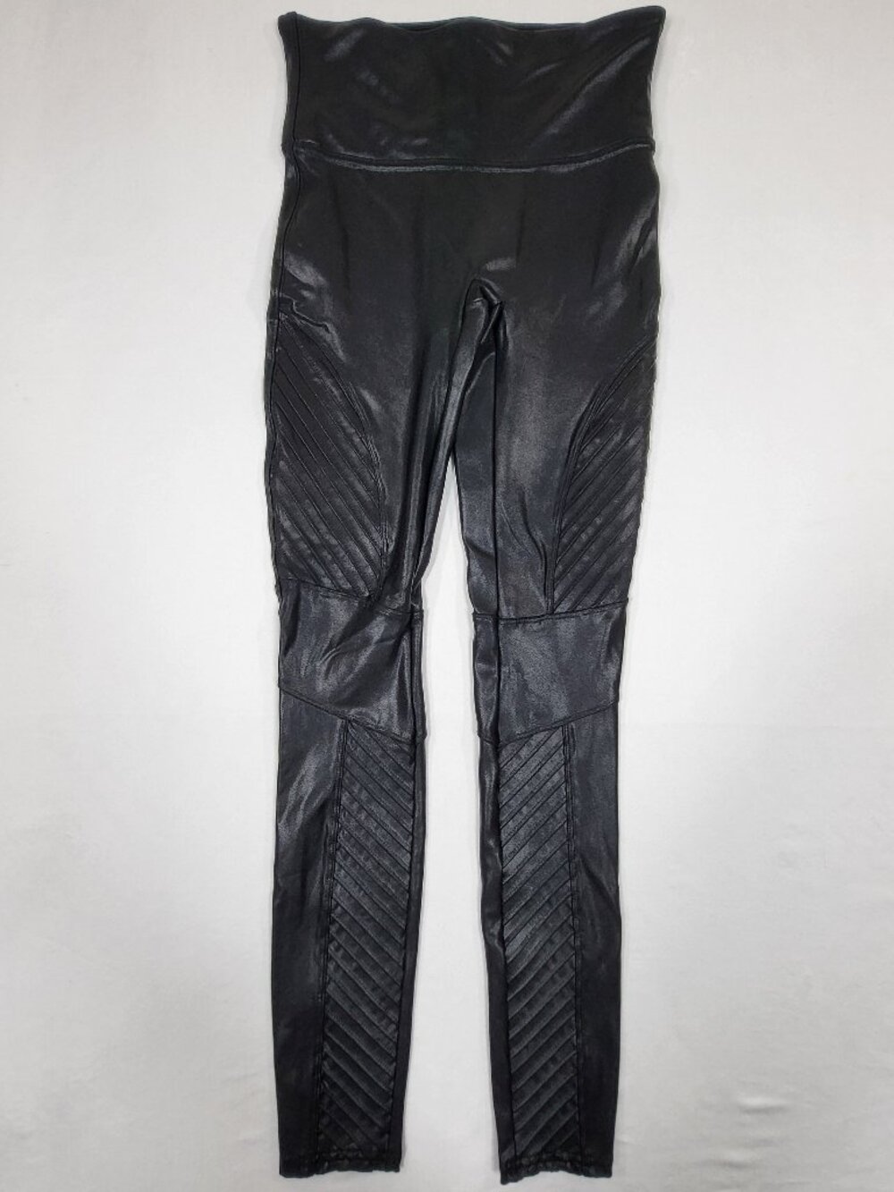 SPANX Very Black Faux Leather Moto Leggings High Waist Size Small 20136R